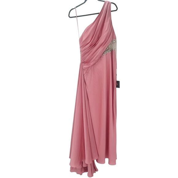 Ieena For Mac Duggal One Shoulder Embellished Satin Gown Pink Women's Size 8 NWT - Picture 9 of 12